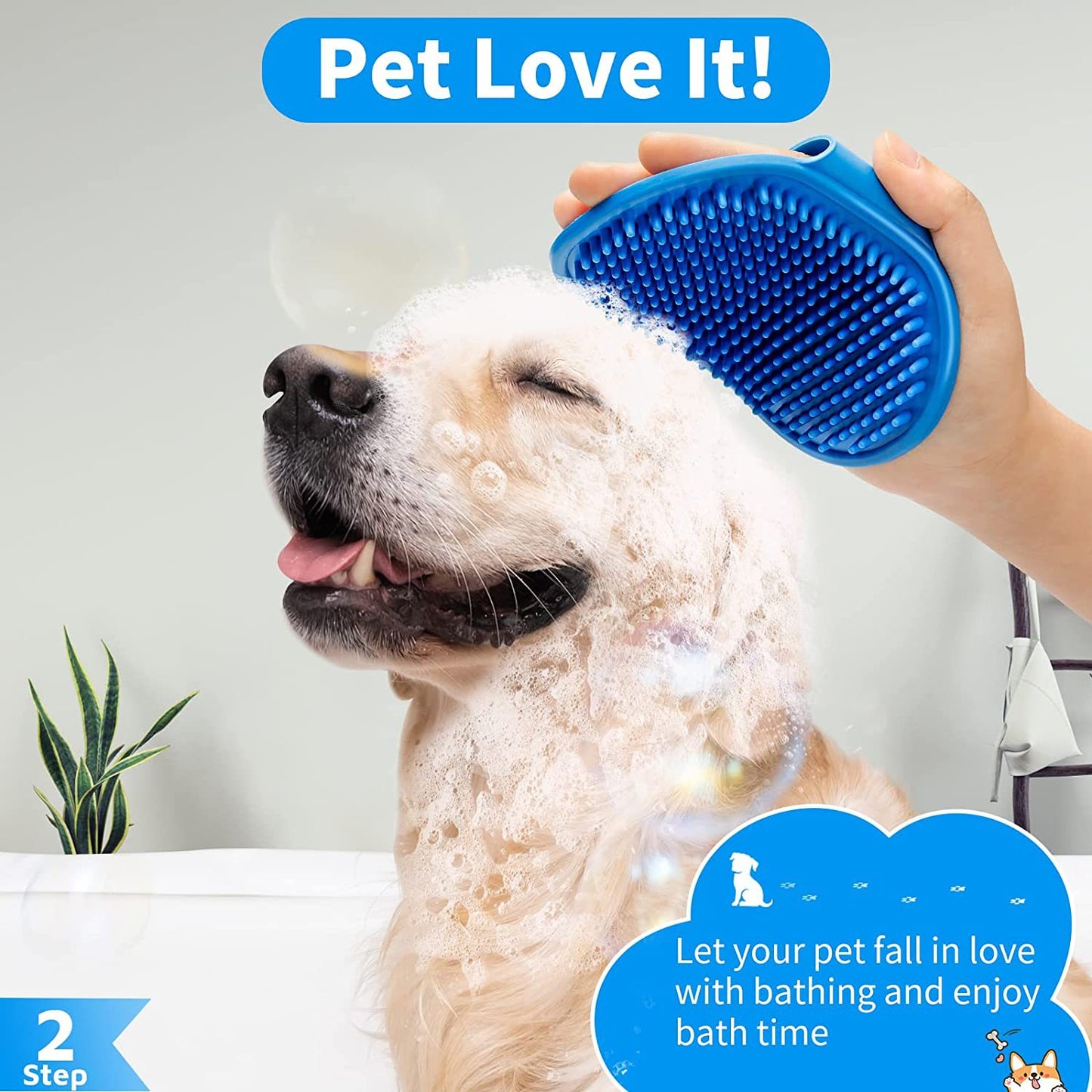 Ensemble de 3 pièces brosse de bain pour chien brosse à shampoing brosse de Massage avec réglable