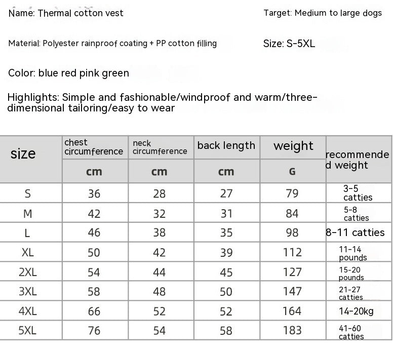 Vêtements imperméables pour chiens, manteau pour animaux de compagnie, gilet thermique d'hiver