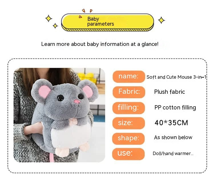 Mouse Doll Cute Sleeping Doll Pillow Plush Toy Hand Warmers Three In One Blanket Car Cushion