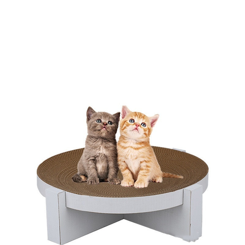 Papel corrugado blanco con tablero redondo para rascar gatos con soporte y cuenco redondo