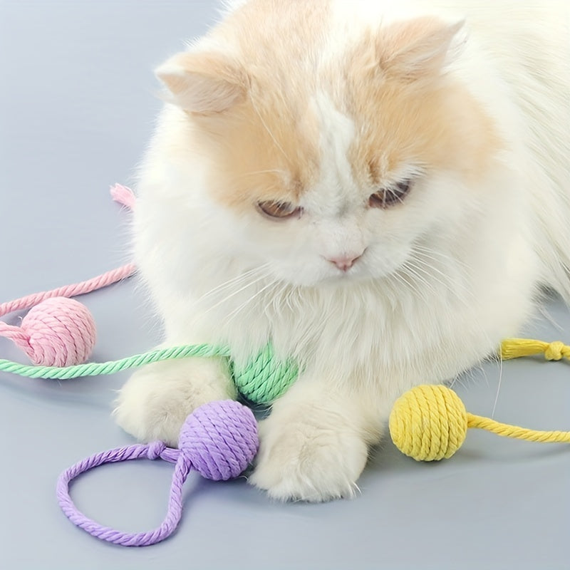 Balle jouet pour chat avec corde et cloche intégrée pour faire rouler la balle et émettre un son pour que les chatons puissent jouer avec 