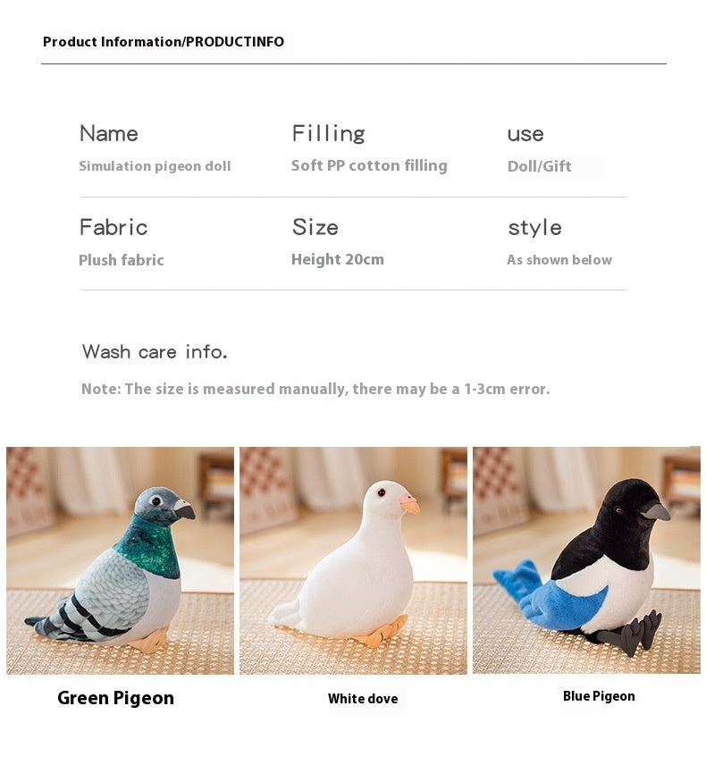 Jouet en peluche de pigeon d'oiseau de dessin animé