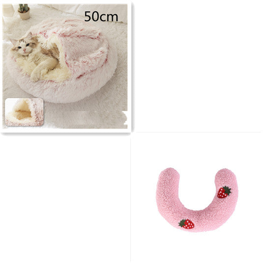 Lit d'hiver 2 en 1 pour chien et chat, lit rond en peluche chaud, maison douce et longue en peluche pour animaux de compagnie