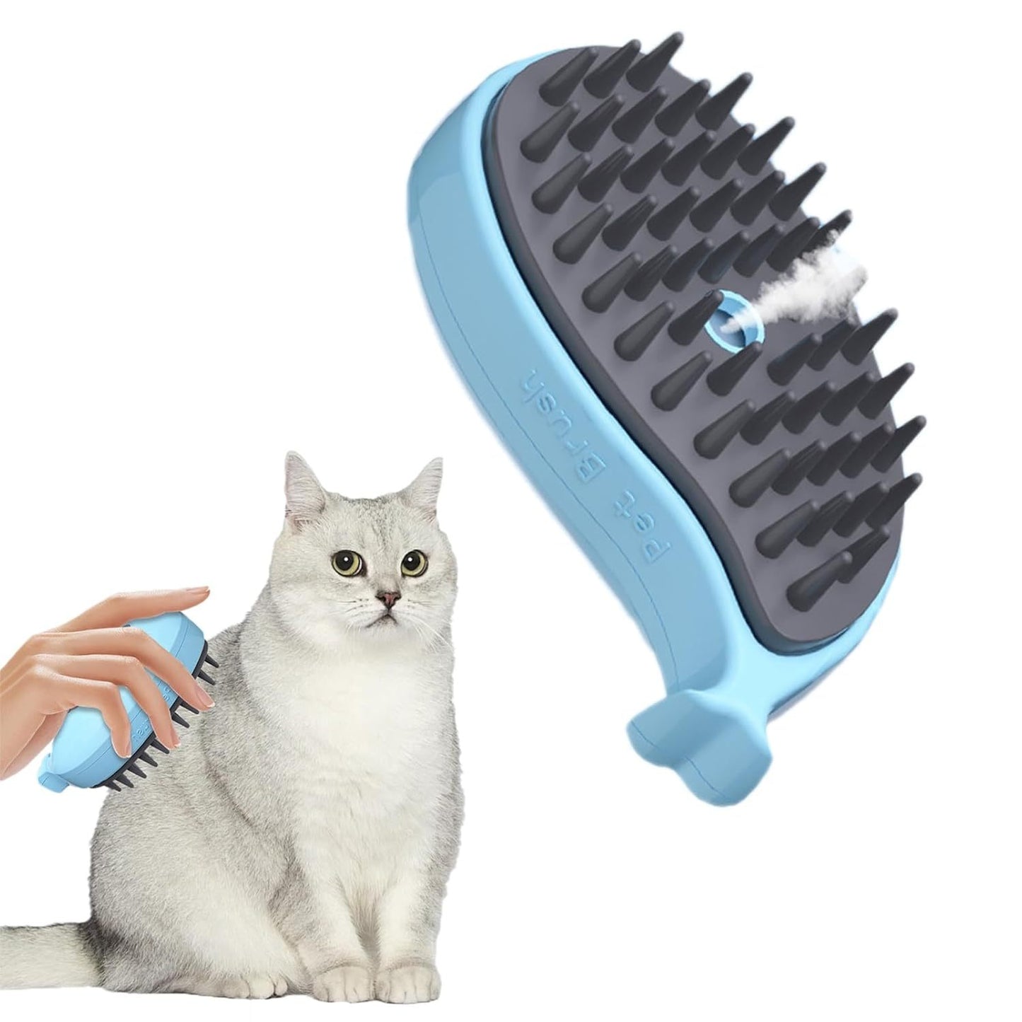 Steamy Cat Brush - 3-in-1 Whale-Shaped Cat Steam Brush, Pet Massage Comb Cat Brush Fast Foaming Spray Bath De-Float Hair Cleaning Dog Massage Grooming Brush