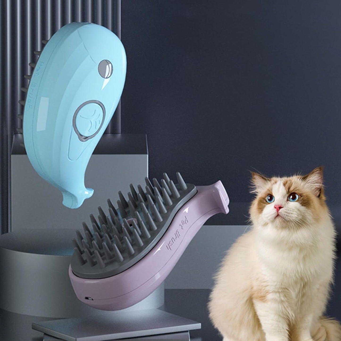 Steamy Cat Brush - 3-in-1 Whale-Shaped Cat Steam Brush, Pet Massage Comb Cat Brush Fast Foaming Spray Bath De-Float Hair Cleaning Dog Massage Grooming Brush