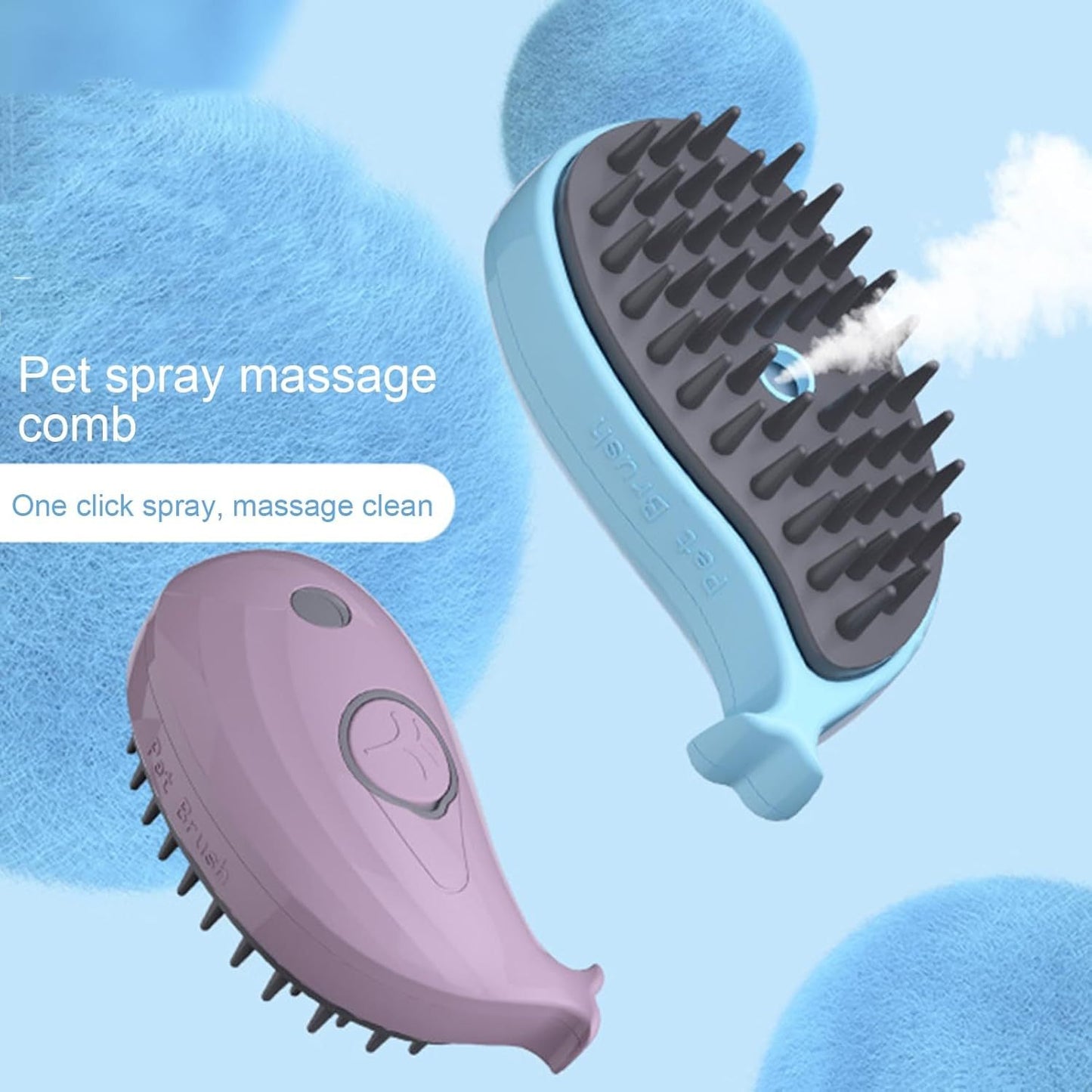 Steamy Cat Brush - 3-in-1 Whale-Shaped Cat Steam Brush, Pet Massage Comb Cat Brush Fast Foaming Spray Bath De-Float Hair Cleaning Dog Massage Grooming Brush