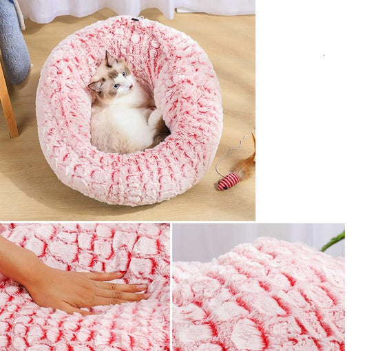 Cama para mascotas suave y antideslizante de felpa redonda para perros y gatos