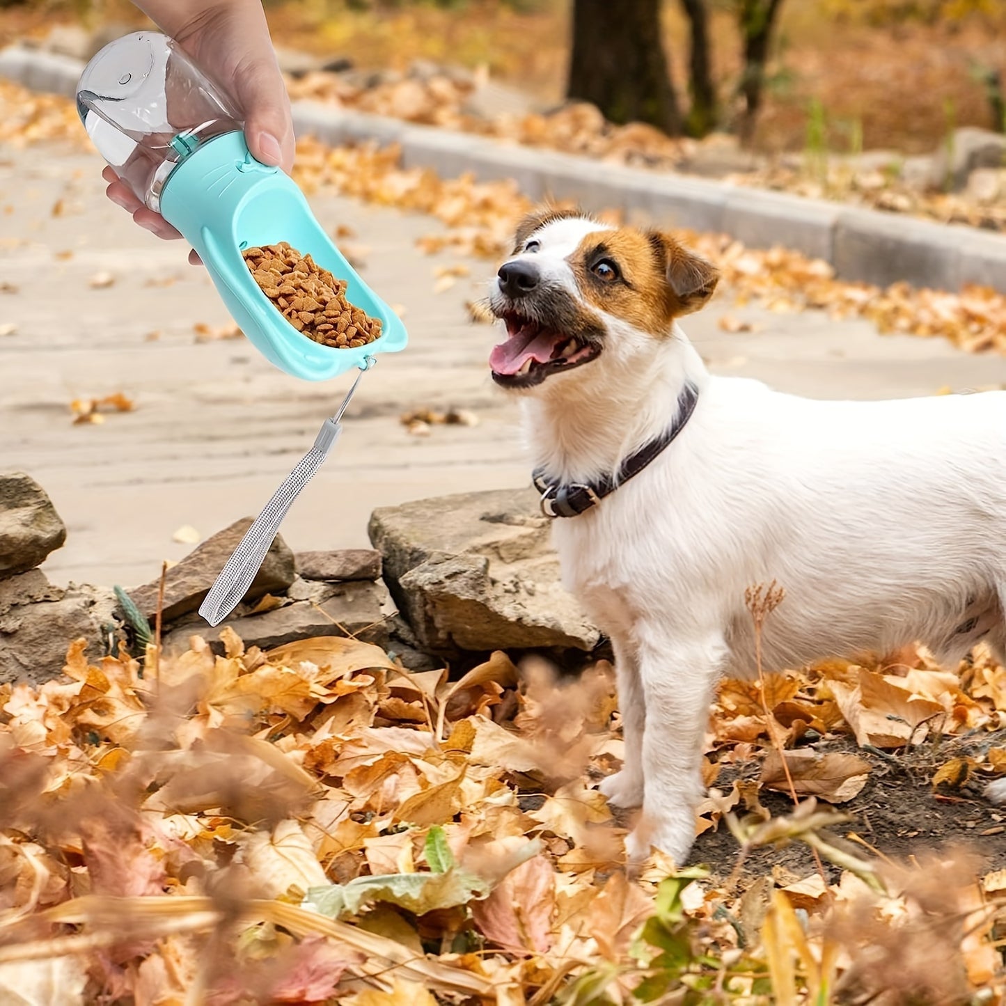 Botella de agua para perros 2 en 1, botella de agua portátil para mascotas a prueba de fugas con contenedor de alimentos, dispensador de agua portátil al aire libre para perros, suministros para cachorros para caminar, caminar, acampar, viajar