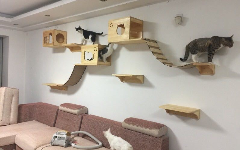 Arena para gatos de madera para montar en la pared