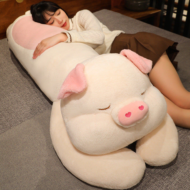 Oreiller en forme de cochon couché pour garçons et filles dormant sur le lit, énorme jouet en peluche