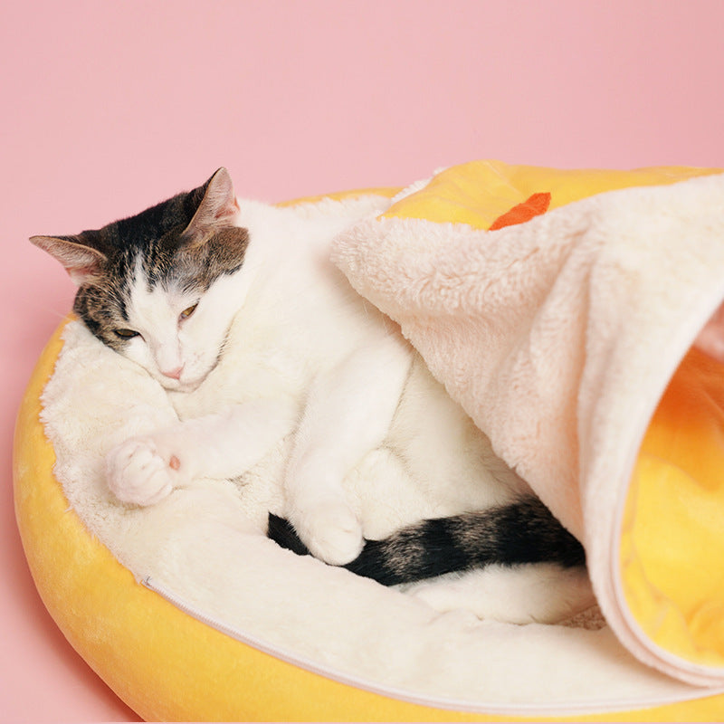 Cat Nest Semi Enclosed Sleeping Bag Winter Warm Cat Bed Cat Mat Removable Deep Sleep Carrot Pet Nest