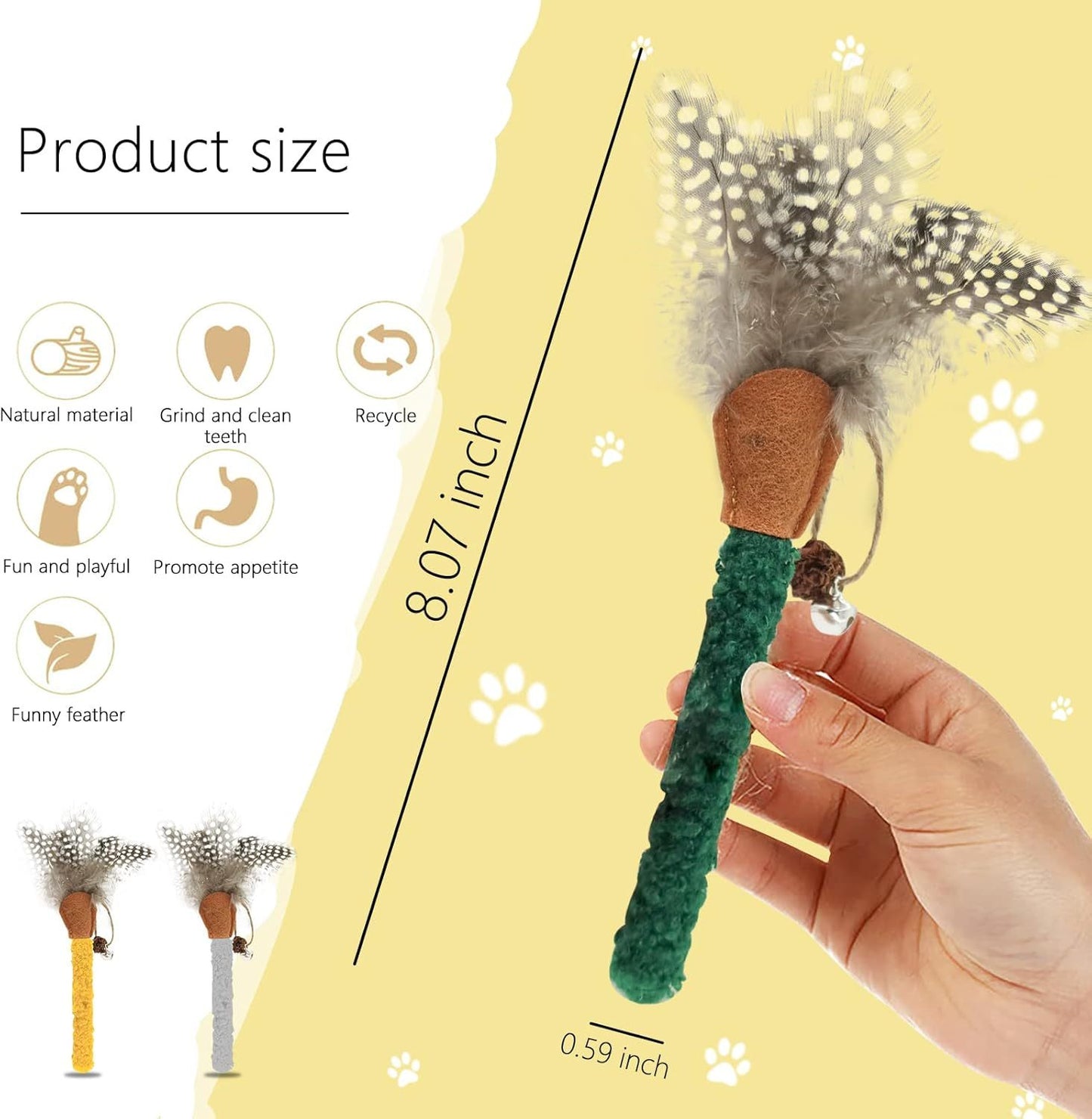 Palitos para masticar para gatos, juguetes para masticar con hierba gatera, divertidos juguetes con plumas de gato, palitos Silvervine para gatos, Limpieza de dientes, masticar y relajarse