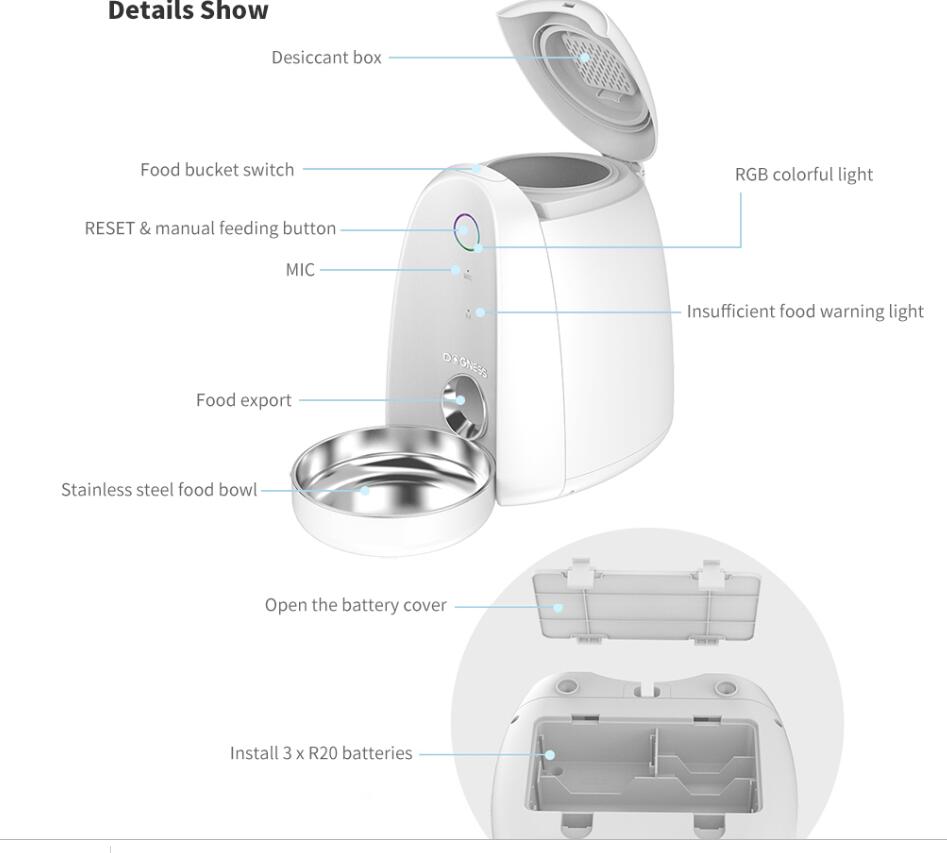 Distributeur automatique de nourriture intelligent avec application WiFi, 2l, pour petit chien, chat, animal de compagnie