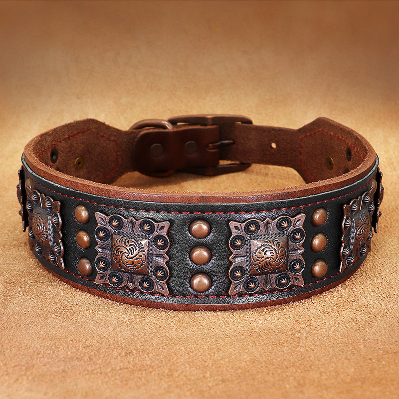 Anti Bite Cowhide Rivet Dog Collar