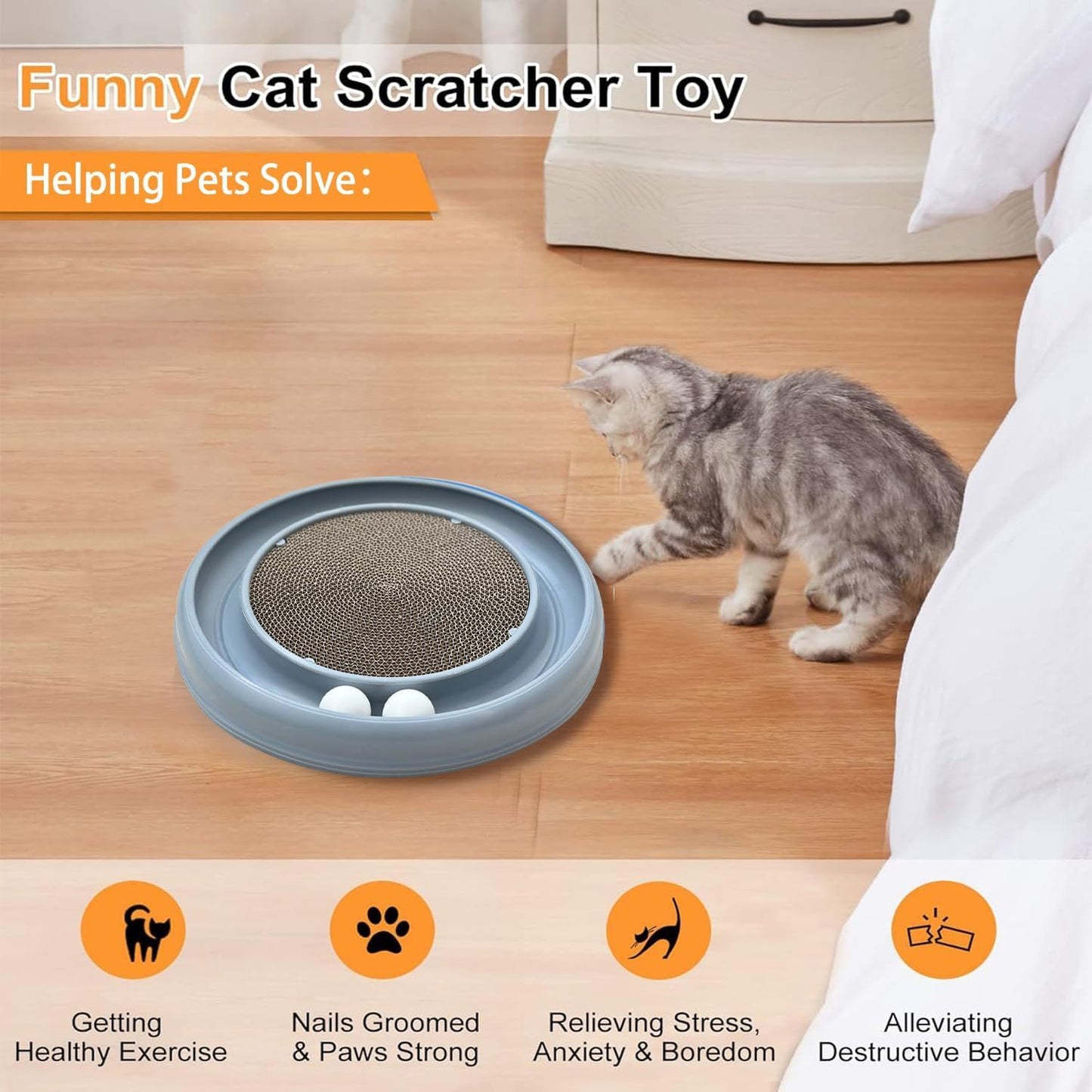 Rascador para gatos, pista de bolas para gatos, rascador para gatos de interior, juguete de pelota para gatos, juguetes para gatos aburridos de interior, ejercicio físico mental para gatitos con pelota de repuesto para evitar pérdidas