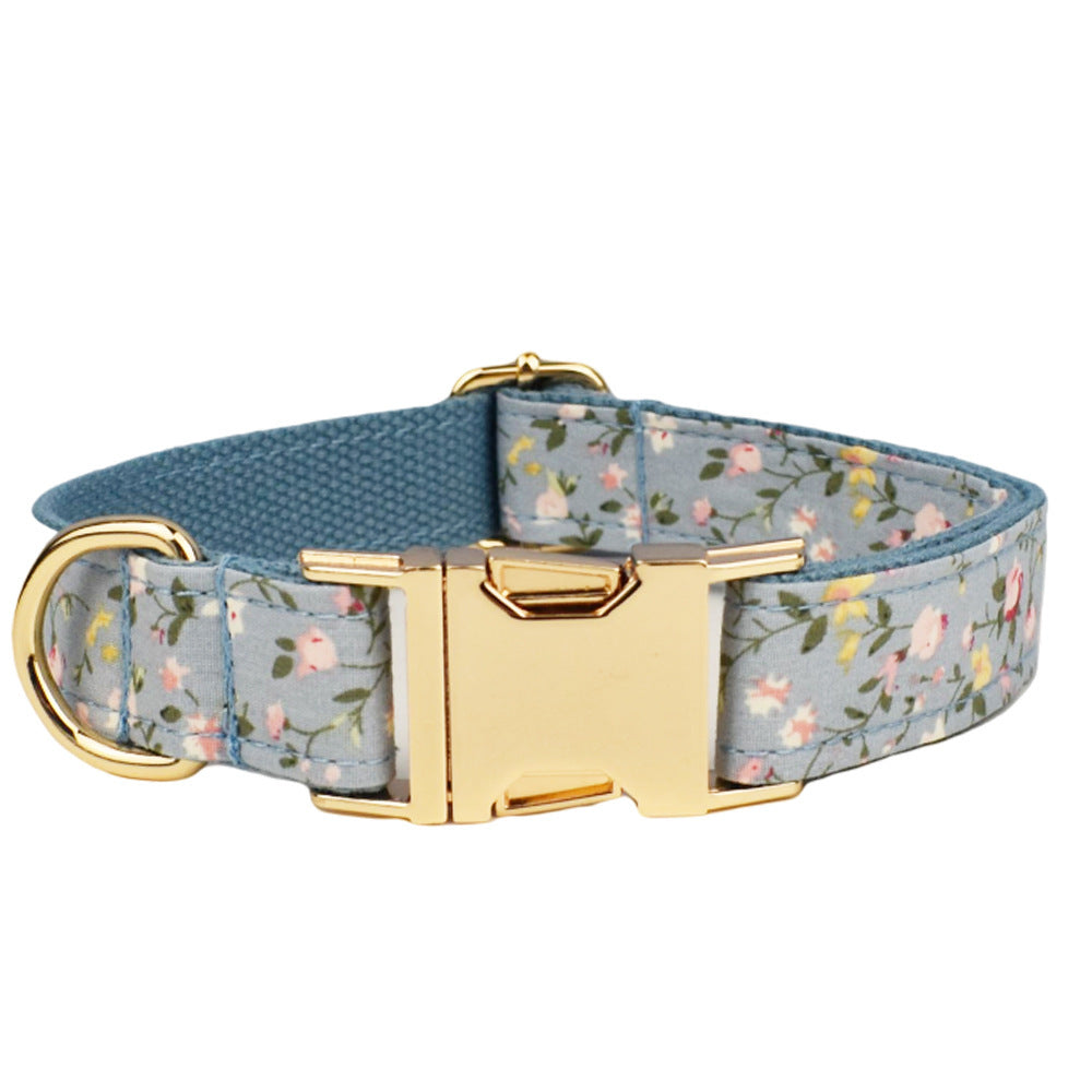 Blue Floral Polyester Cotton Collar With Dog Collar