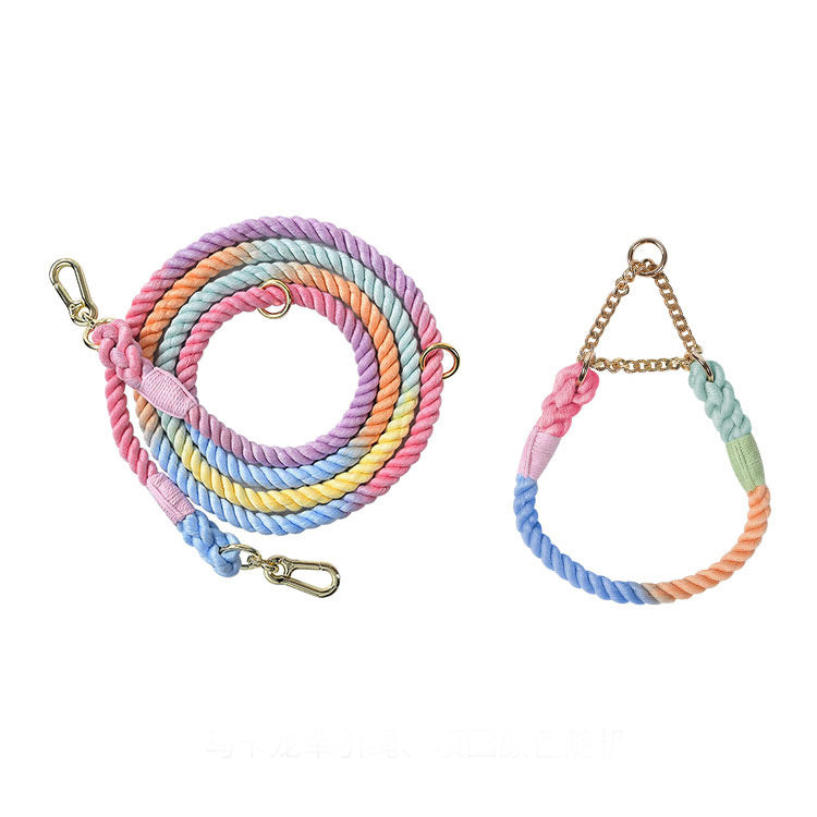 Woven Rainbow Multifunctional Double Head Pet Leash