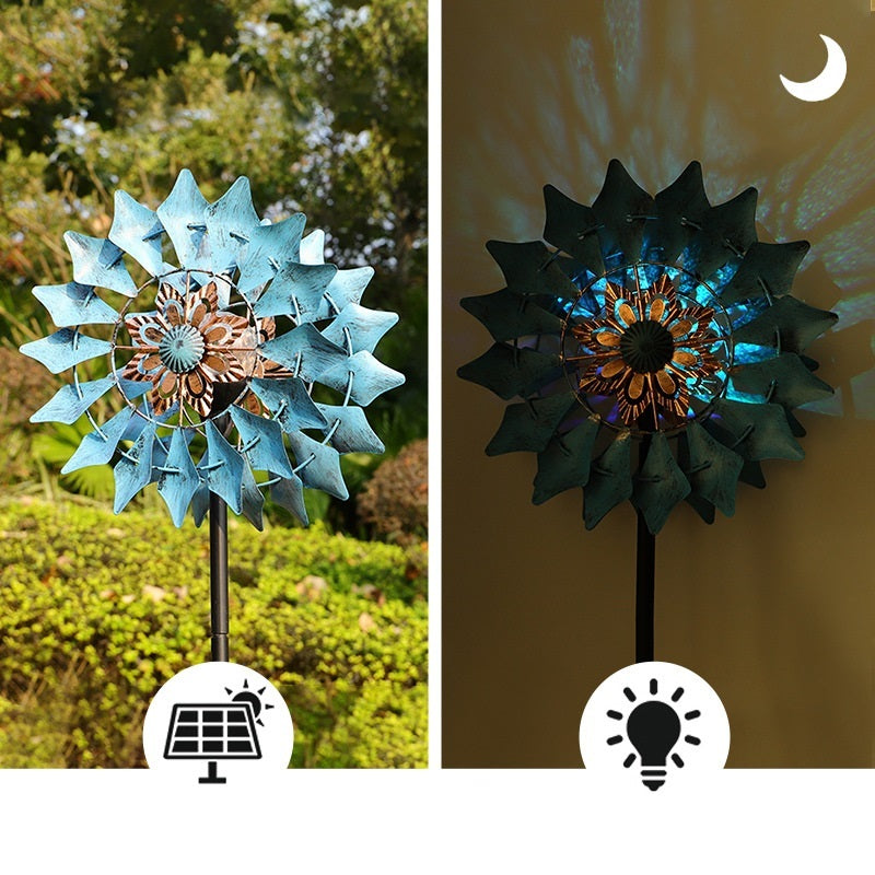 Luz solar de molino de viento de hierro forjado, luz impermeable para paisaje de jardín al aire libre