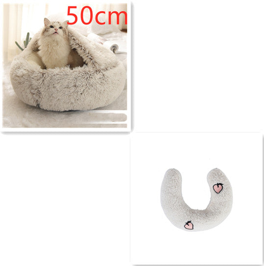 Lit d'hiver 2 en 1 pour chien et chat, lit rond en peluche chaud, maison douce et longue en peluche pour animaux de compagnie