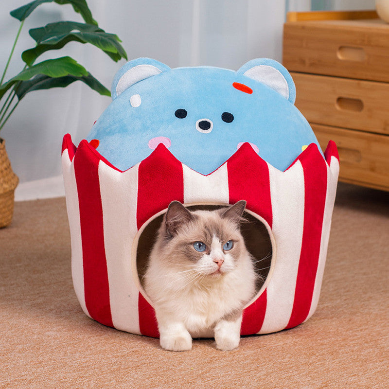 Warm Cake Bear Semi-closed Cat Nest Pet