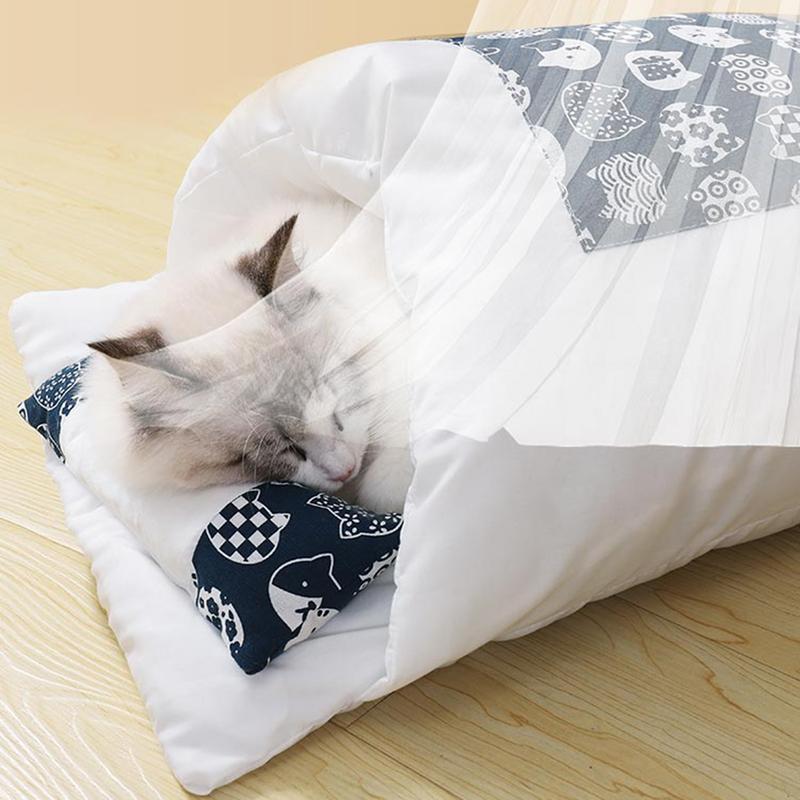 Lit pour chat d'hiver amovible et chaud pour chat - Sac de couchage pour animal de compagnie - Sommeil profond - Lit pour chien - Nid pour chat - Coussin avec oreiller