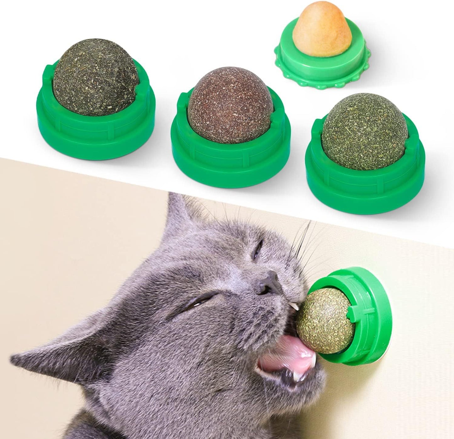 Potaroma Catnip Toys Balls 4 Piezas Bola de energía Extra para Gatos Gatito Comestible Silvervine Juguetes para Gatos Lamer Saludable Limpieza de Dientes Juguetes para Masticar Dentales Golosinas de Pared para Gatos