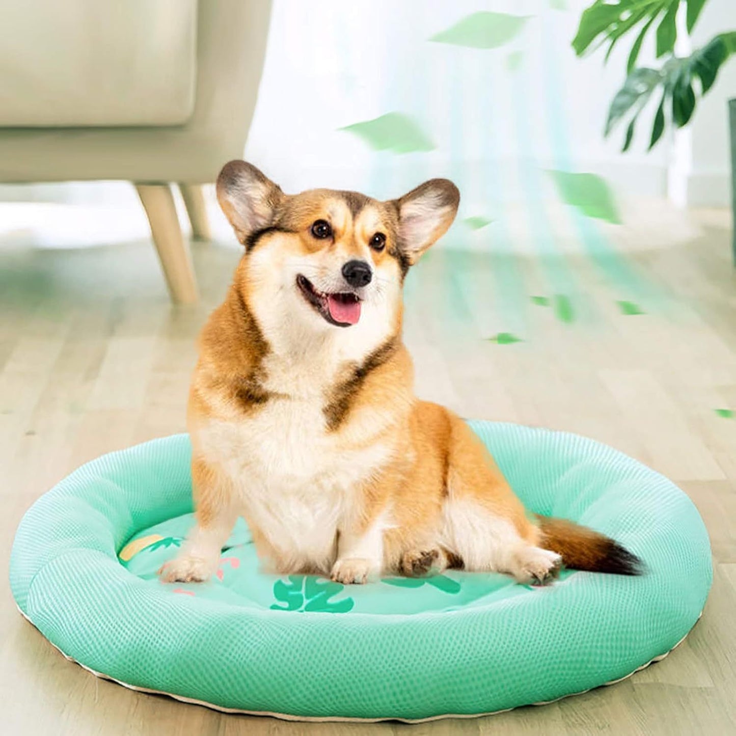 Cama refrescante para perros, cojín suave para mascotas con hielo de verano para perros pequeños, alfombrilla redonda transpirable para dormir con cubierta impermeable y parte inferior antideslizante, lavable 