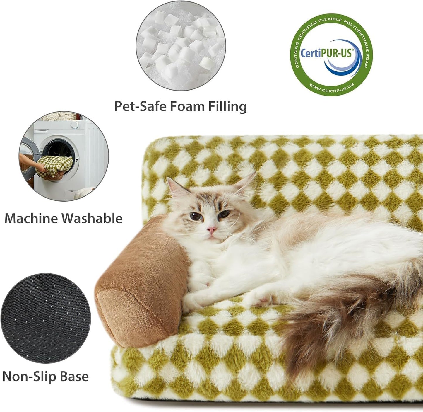 Sofá cama para gatos y sofá cama para perros Sofá cama para mascotas pequeñas Bonito sofá cama para perros Sofá para gatos Sofá para mascotas con base antideslizante Cama para perros a cuadros con funda lavable