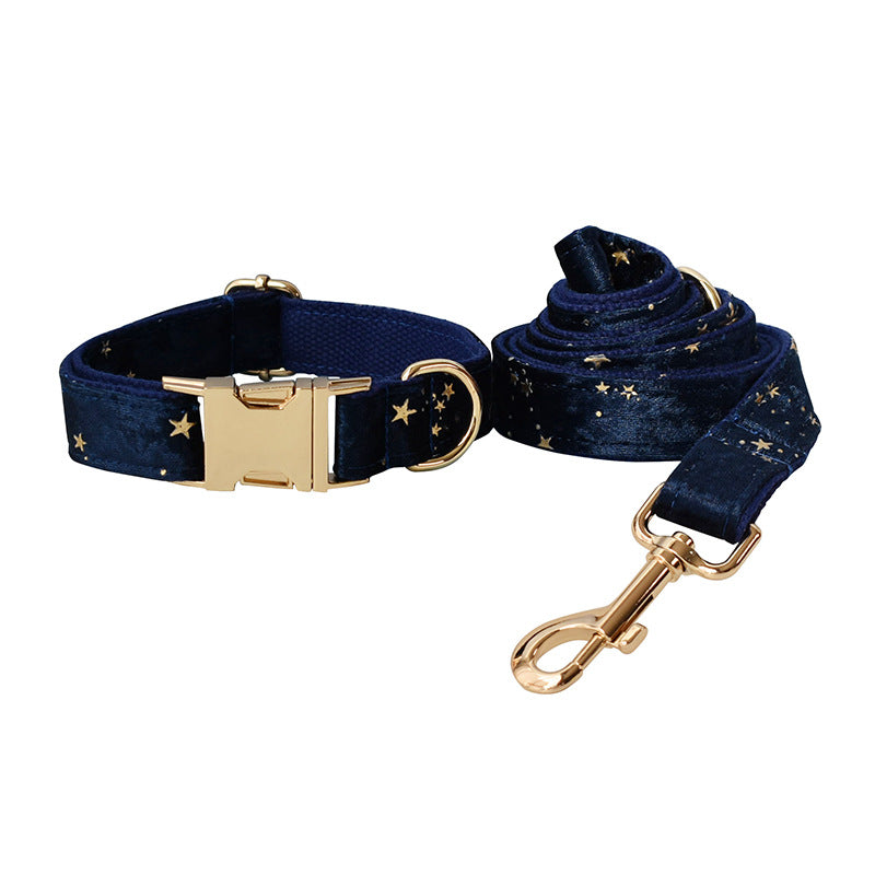 Blue Star Flannel Gold Buckle Dog Ring