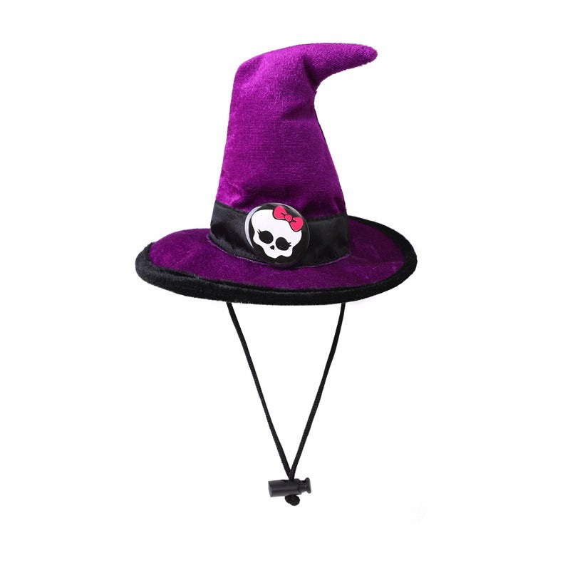 Sombrero de Halloween para mascota con correa de tela de terciopelo y calavera