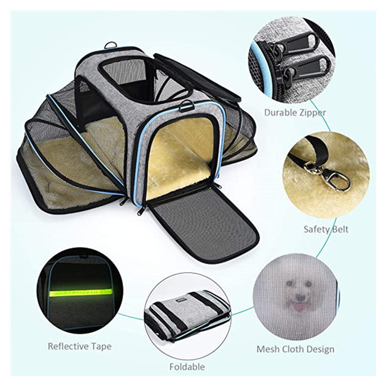 Transportín para gatos, mascotas, aprobado por aerolínea, extensible, plegable, suave, para perros, puertas abiertas, cintas reflectantes, bolsa de viaje para gatos