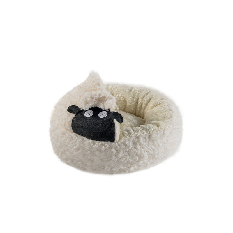 New Lamb Shape Cave Cat Bed Winter Warm Enclosed Semi-Closed Round Cat Beds