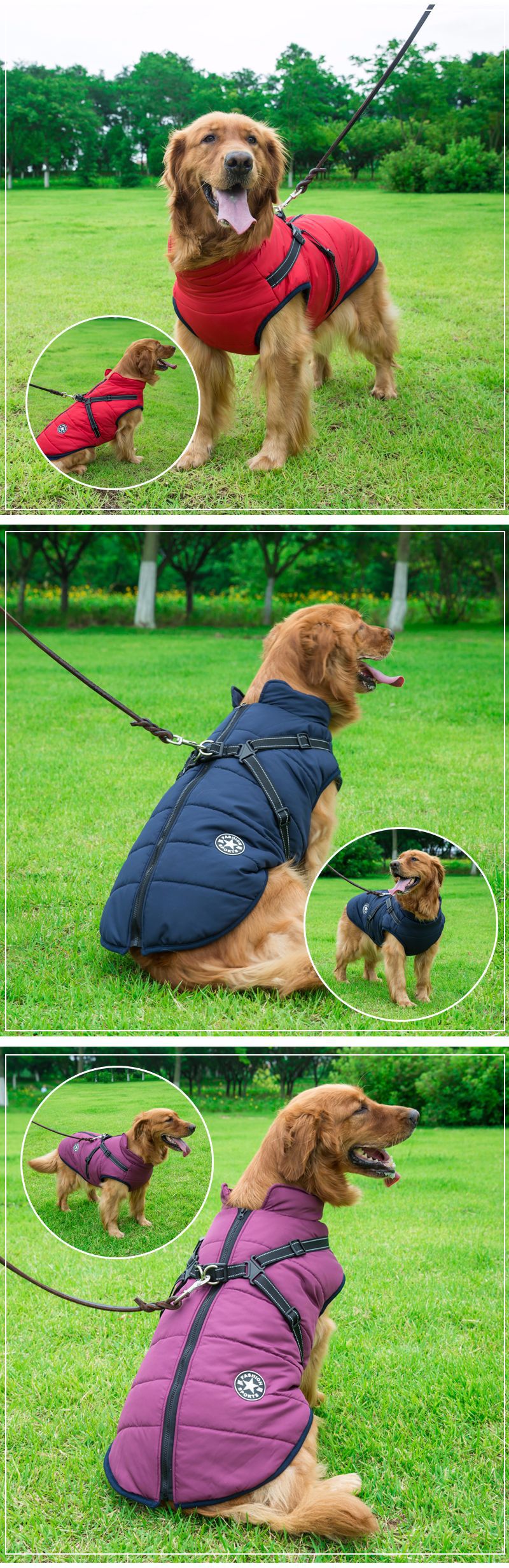 Ropa reflectante para perros grandes, abrigo cálido para mascotas a prueba de frío, abrigo impermeable para perros de otoño e invierno