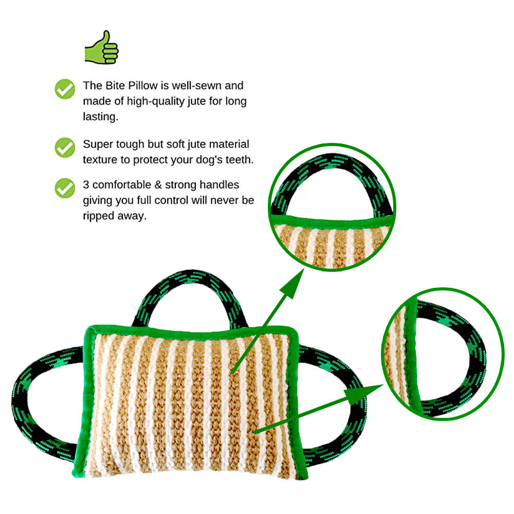 Jouets en corde pour chien Coussin de morsure en jute pour chien avec 3 poignées solides Jouet de tir à la corde pour chien Jouet de traction parfait pour chiens de taille moyenne et grande Formation Jeu interactif