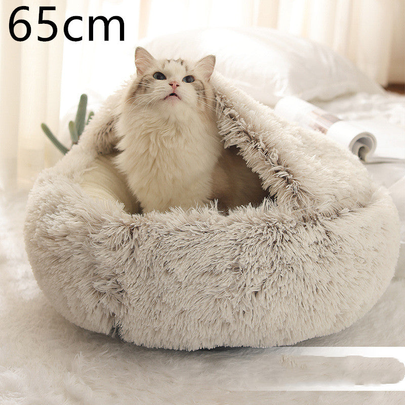 Lit d'hiver 2 en 1 pour chien et chat, lit rond en peluche chaud, maison douce et longue en peluche pour animaux de compagnie