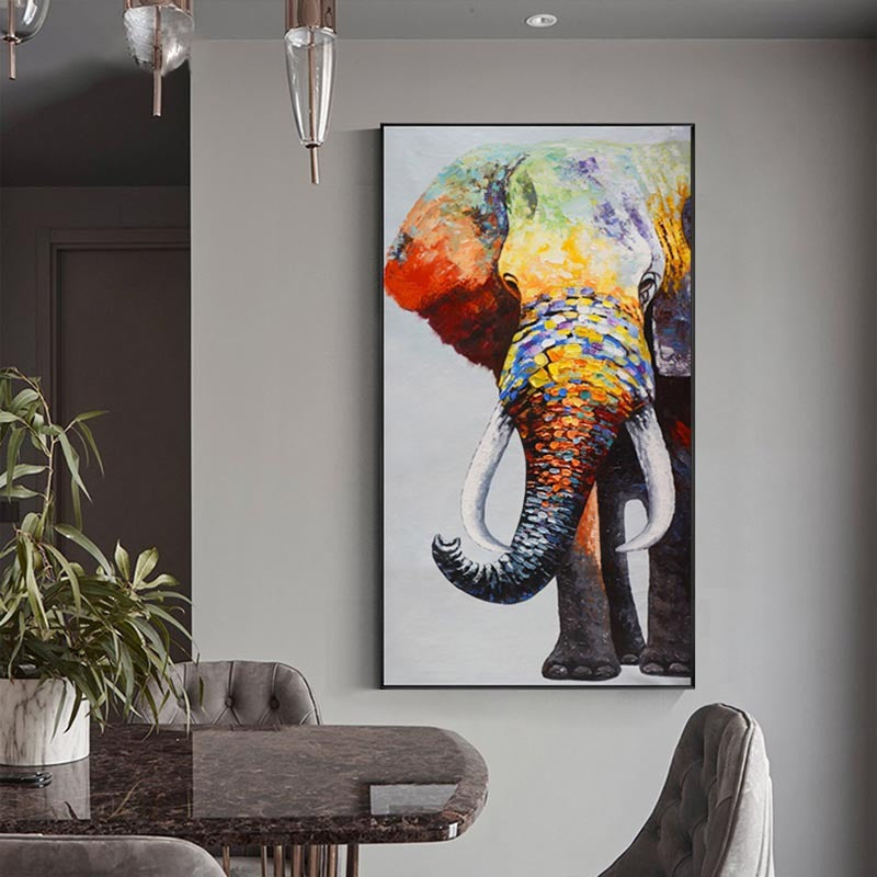 Peinture à l'huile d'éléphant abstraite, toile murale avec animaux, décor de maison et de salon