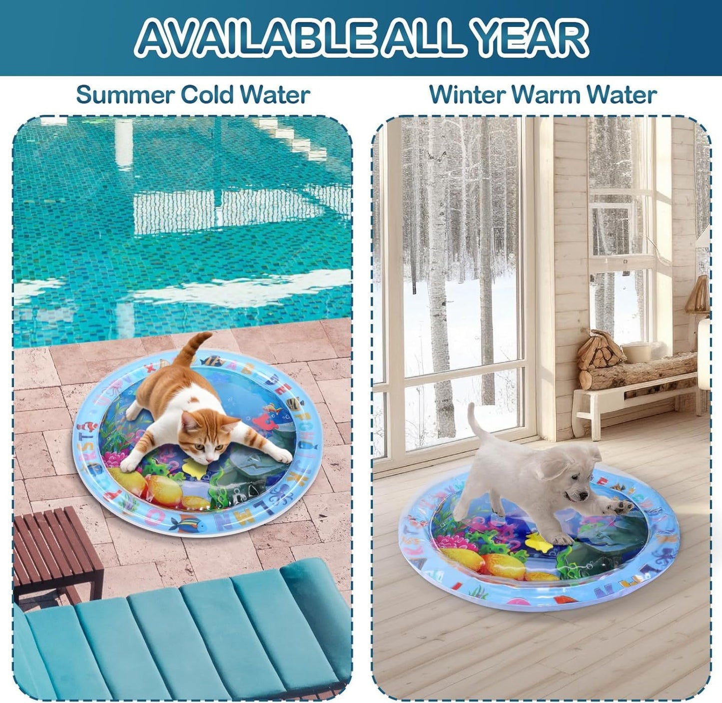 Water Sensory Playmat For Cats Thickened Upgraded Cat Dog Toys Bored Pet Animals Cat Kicker Toys Self Play Mat Interactive Toys Pet Water Sensory Mat Pad Pet Cooling Mat Indoor Outdoor Exercise