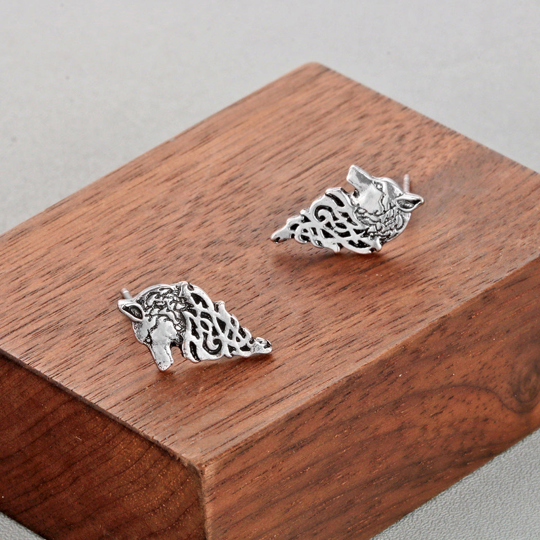 Animal wolf head earrings