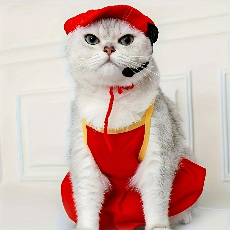 Chapeau de chef pour chat fait à la main Accessoires d'anniversaire pour animaux de compagnie Pull tricoté en coton pour chats et chiens de petite et moyenne taille Fournitures pour animaux de compagnie Vêtements pour chats 