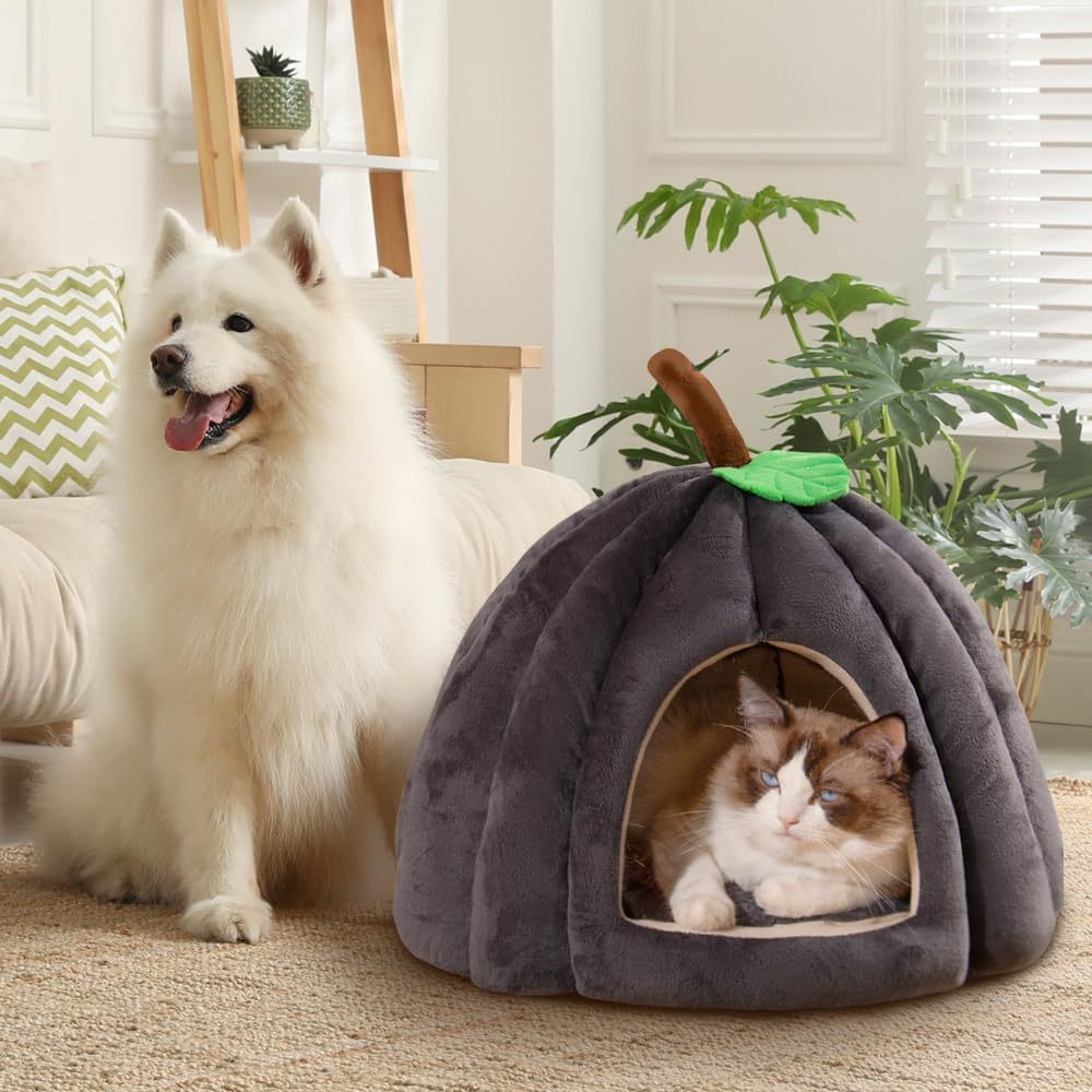 Nueva cama de calabaza para gatos Camas para gatos de interior Bonita cama cueva para gatos con forma de calabaza Tienda de campaña para gatos Casa para gatos de Halloween Cama cálida para dormir para gatos Perros pequeños