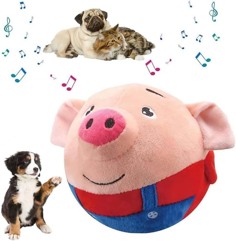 Active Moving Pet Plush Toy 2024 New Squeaky Moving Dog Ball Toy Interactive Dog Puppy Toys Washable Cartoon Pig Plush Sound Electronic Dog Toy Shake Bounce Boredom Talking Toys For Pets