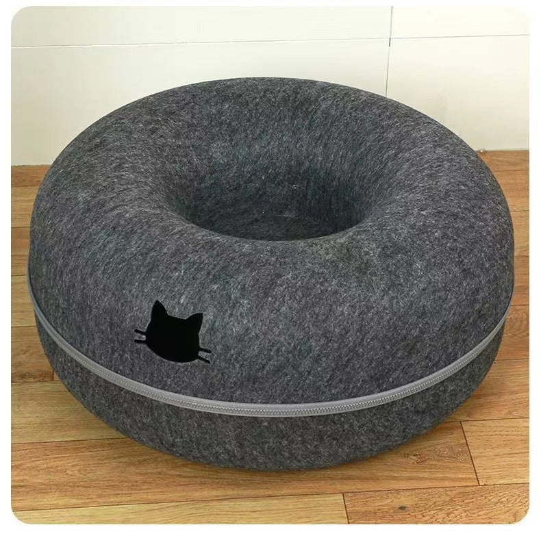 Cómoda cama redonda para mascotas con forma de túnel para gatos