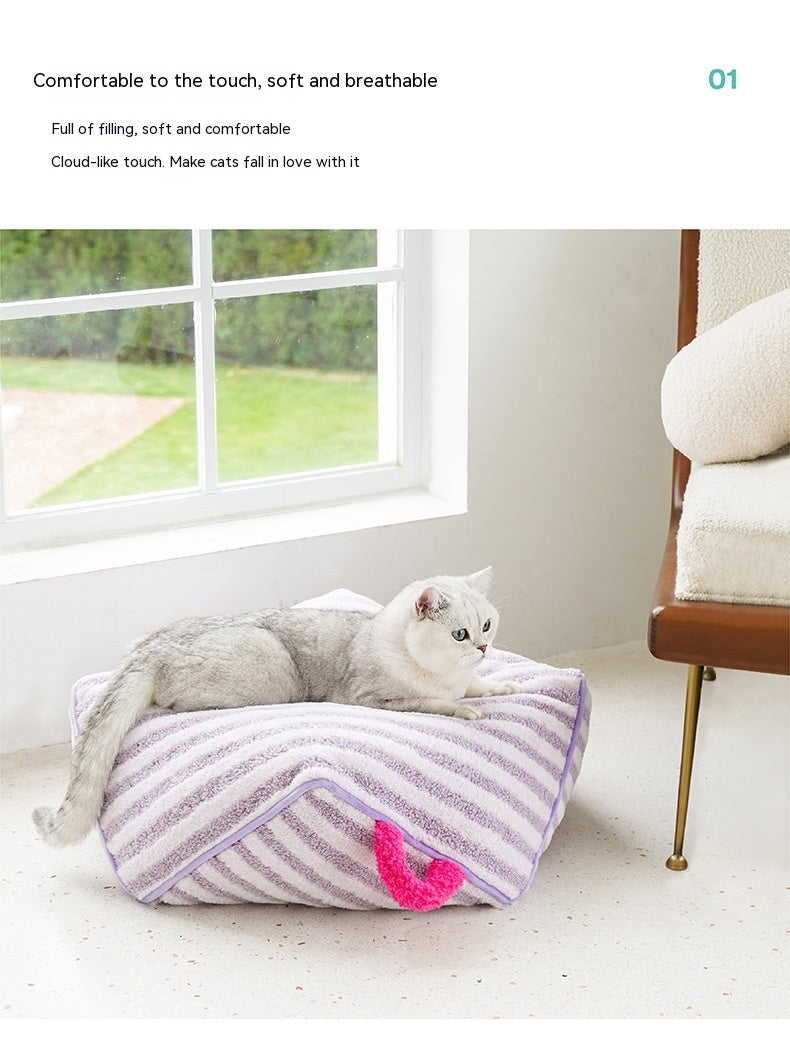 Striped Pet Bed Warm Cat Bed Four Seasons Universal Removable And Washable