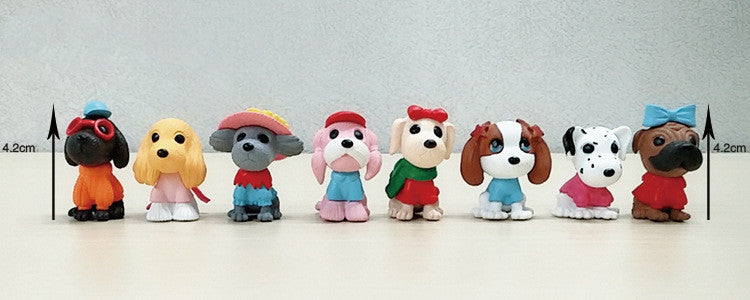 8 Cartoon Fashion Puppy PVC Animal Ornaments