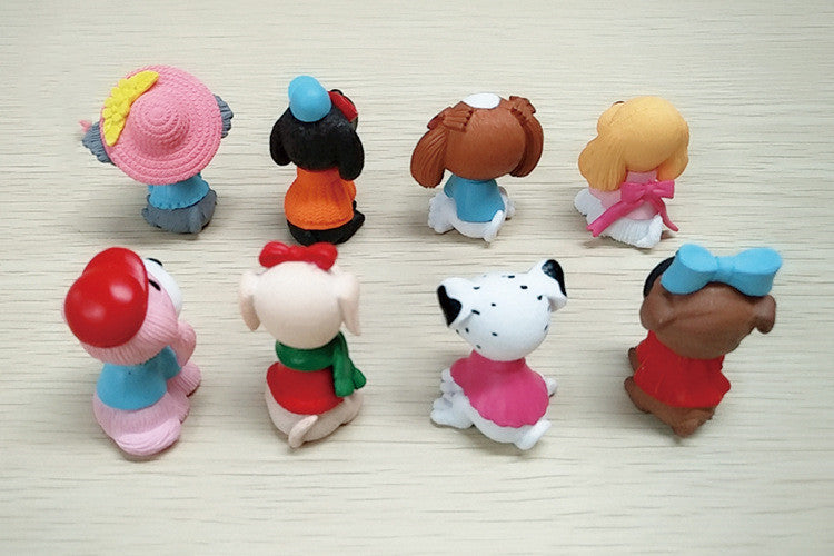 8 Cartoon Fashion Puppy PVC Animal Ornaments