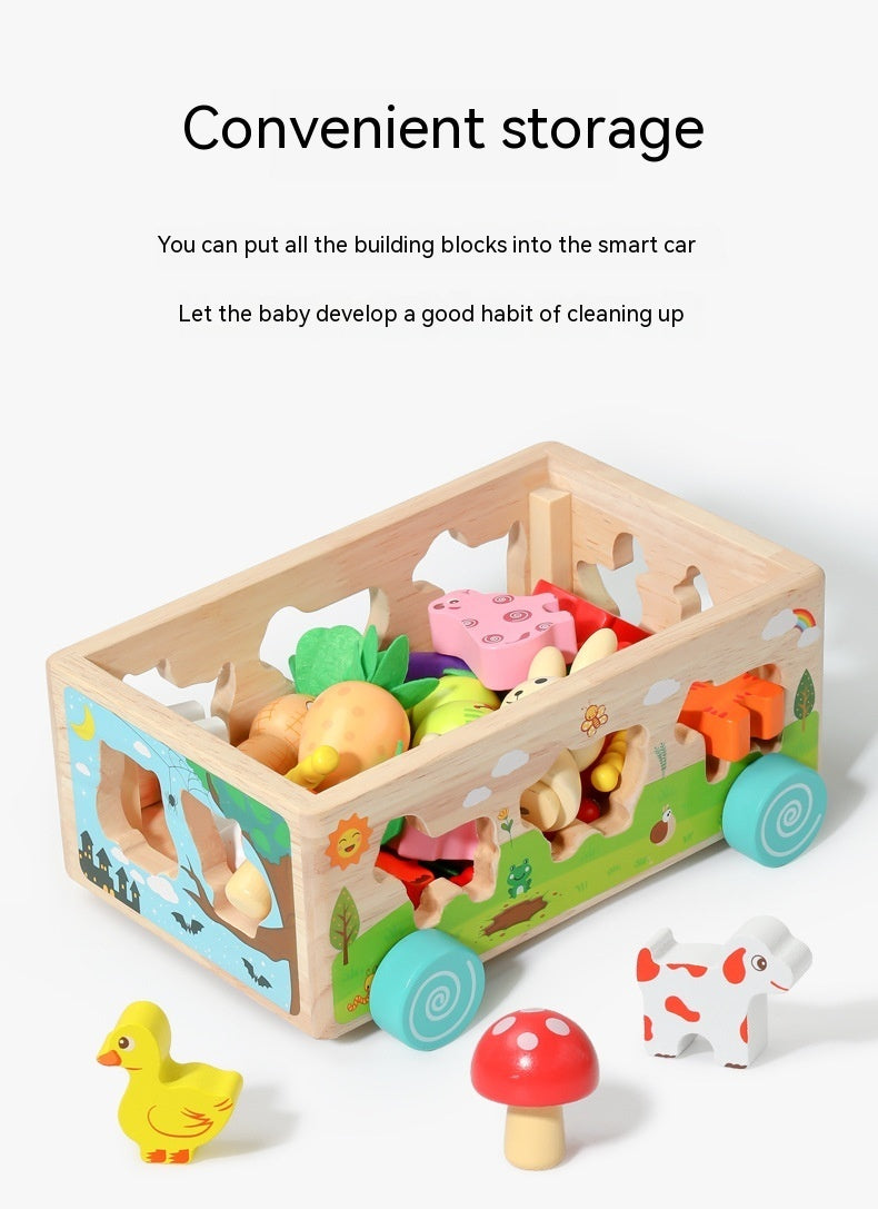 Wooden Farm Animal Car Pulling Radishes Bug Catching Educational Toy