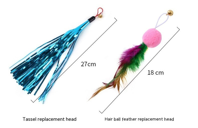 New Product Cat Toy Suit Colorful Feather Replacement Head Three Sections Fishing Rod