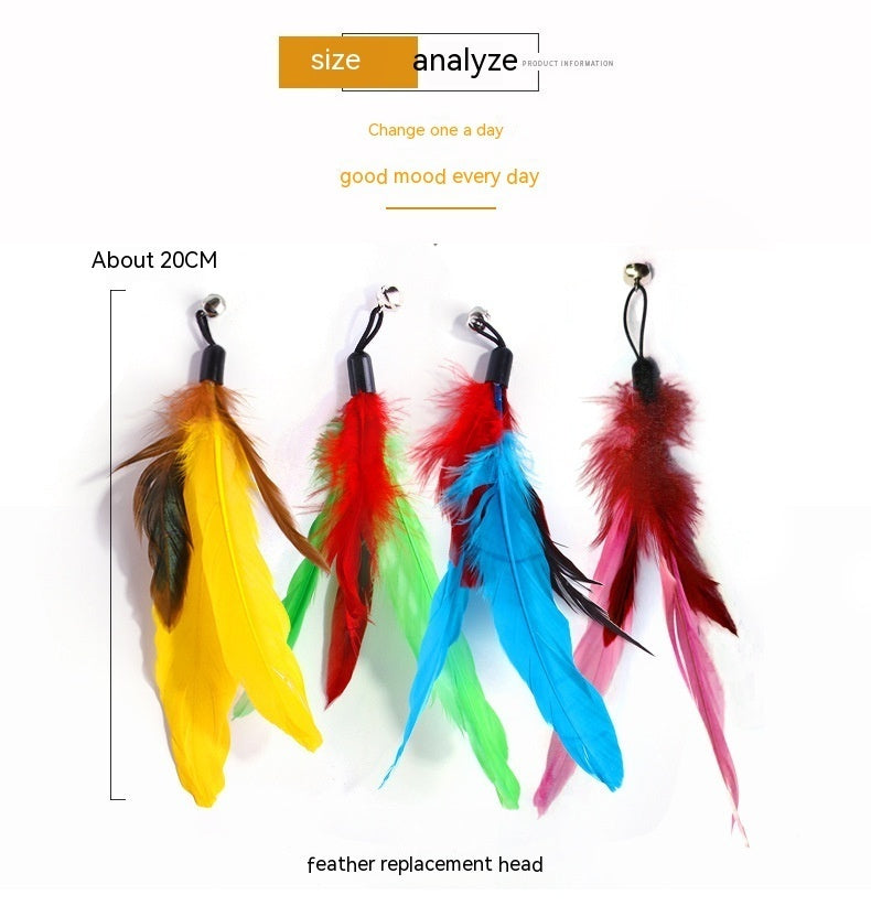 New Product Cat Toy Suit Colorful Feather Replacement Head Three Sections Fishing Rod