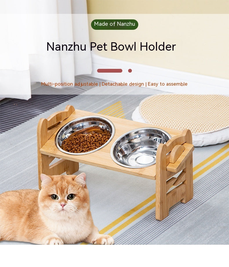 Pet Cat Food Double Bowl Bracket Stainless Steel Dining Trolley