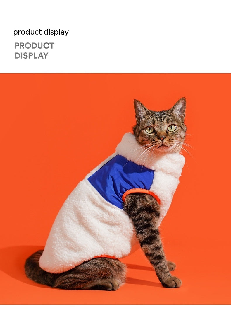 Invierno cálido mascota gatito cuello alto cremallera terciopelo chaleco invierno frío chaleco